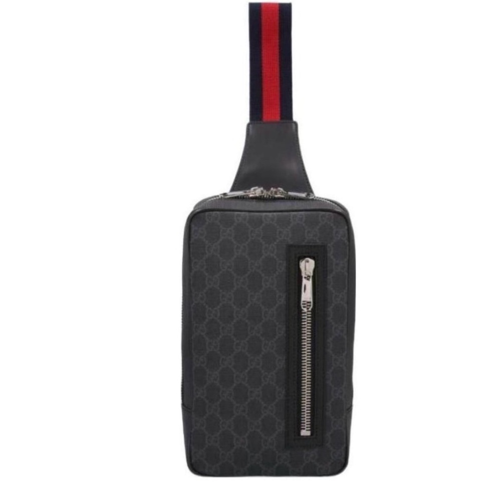Gucci Black Monogram Crossbody Bag with Red and Blue Strap